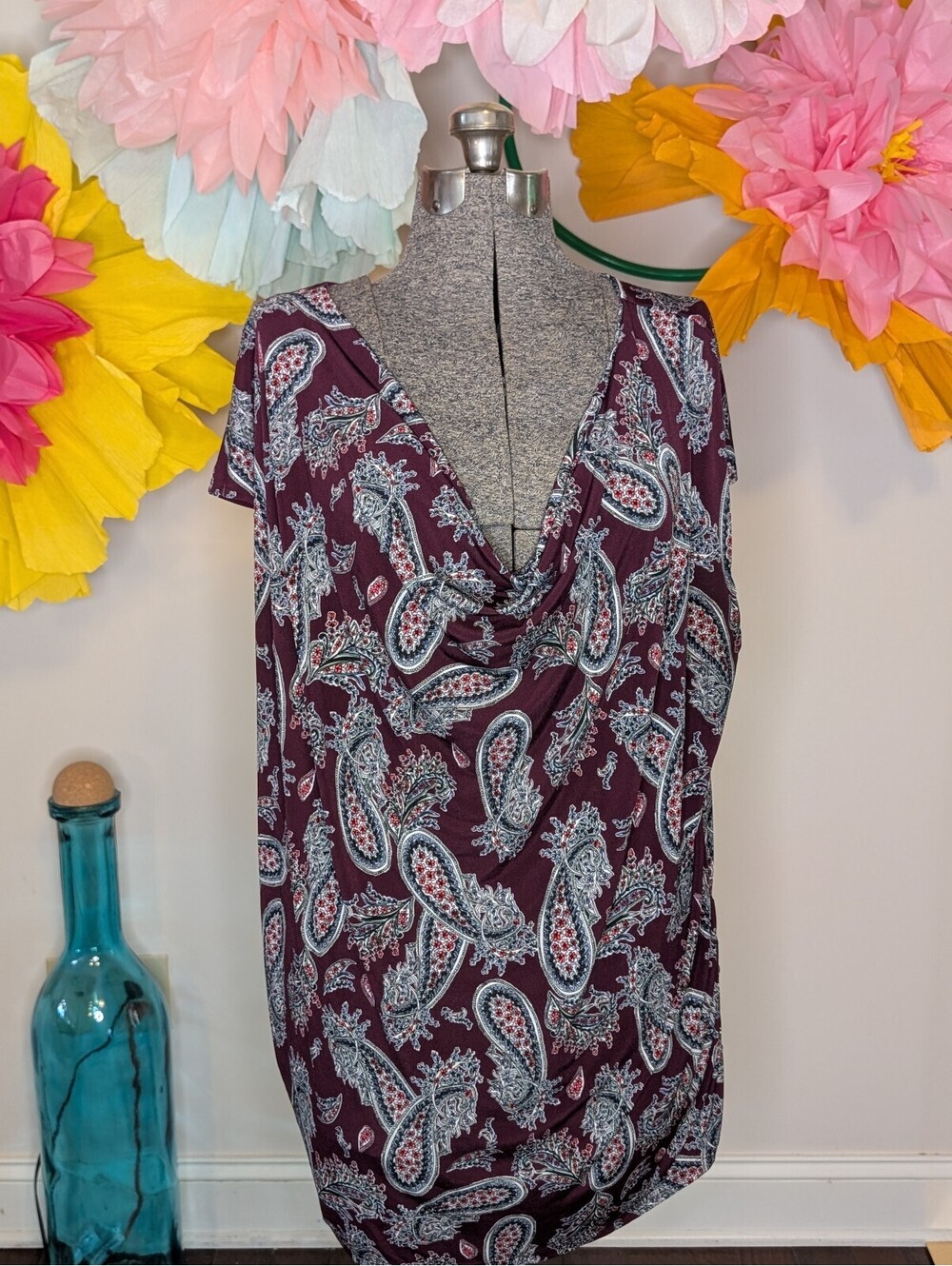 2167 - Lane Bryant Purple Paisley Print Short Sleeve Blouse Size 26/28